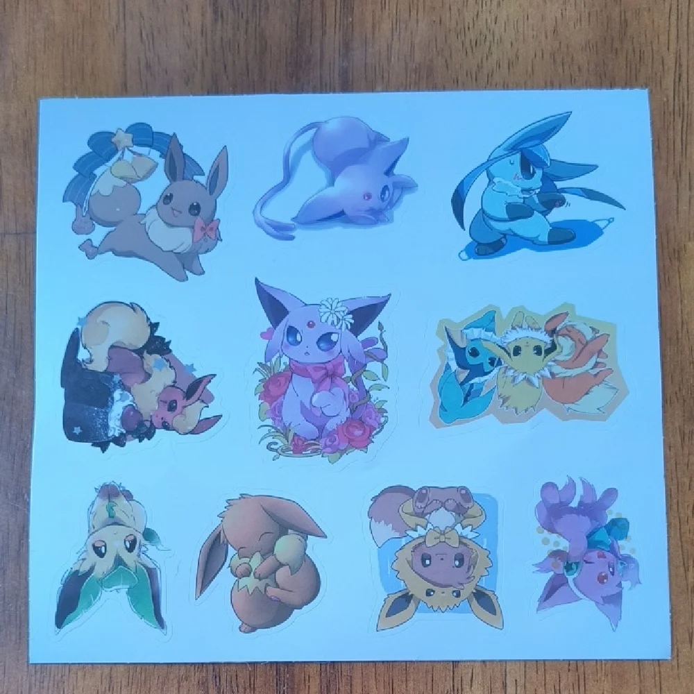 Eevee & Evolutions Sticker Sheet - Pink, Blue, Purple, Brown, Cream